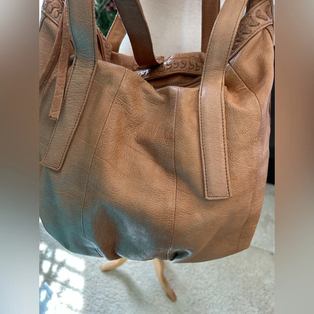 Day & Mood Tan Leather Convertible Hobo Bag